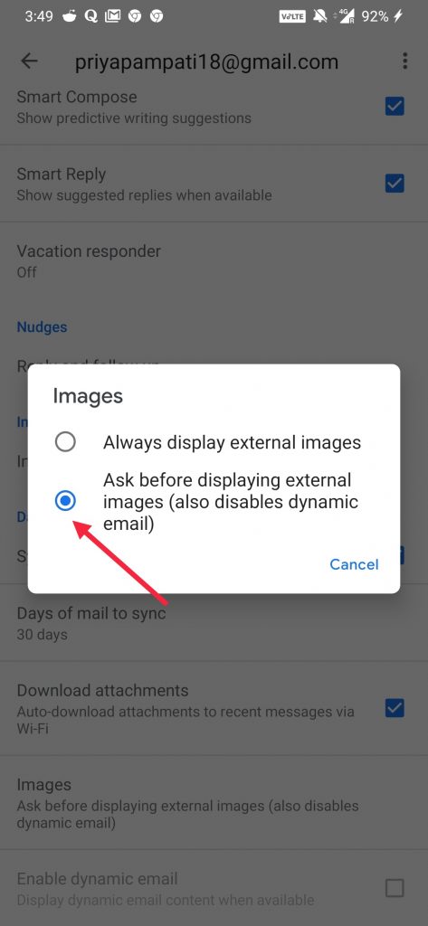 Blockieren externer Bilder in Gmail