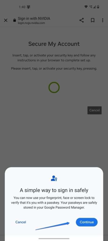 Configuration Nvidia - Connexion avec des Clés d'accès