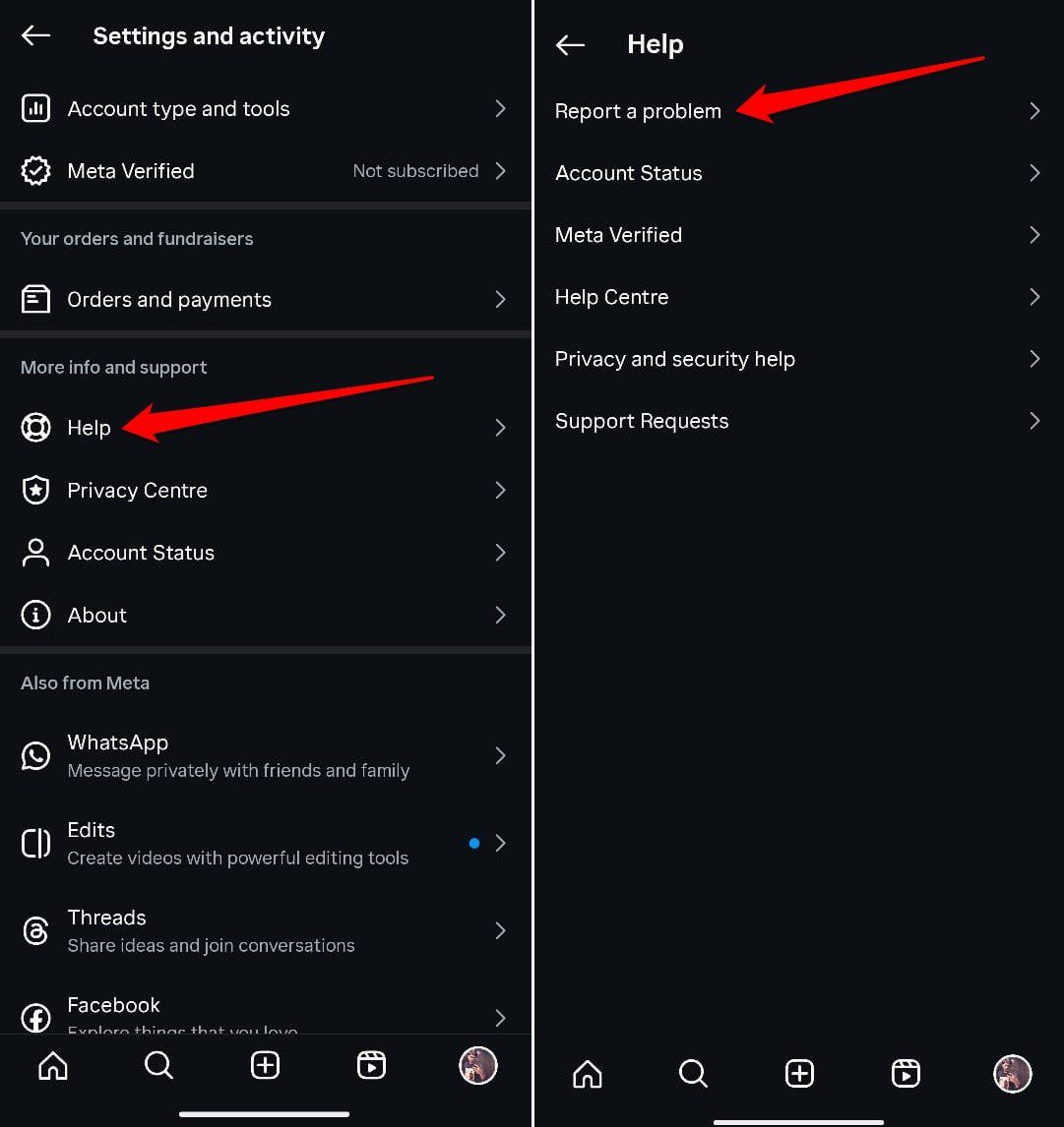 cómo reportar un problema técnico en Instagram
