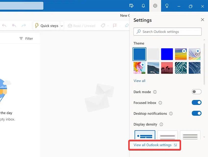 Sélectionnez l'option Afficher tous les paramètres Outlook