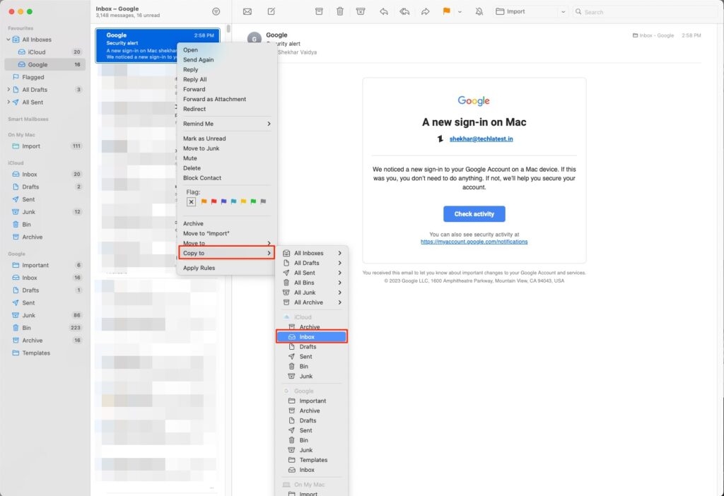 Paramètres Mail - Se déconnecter de Mail sur macOS