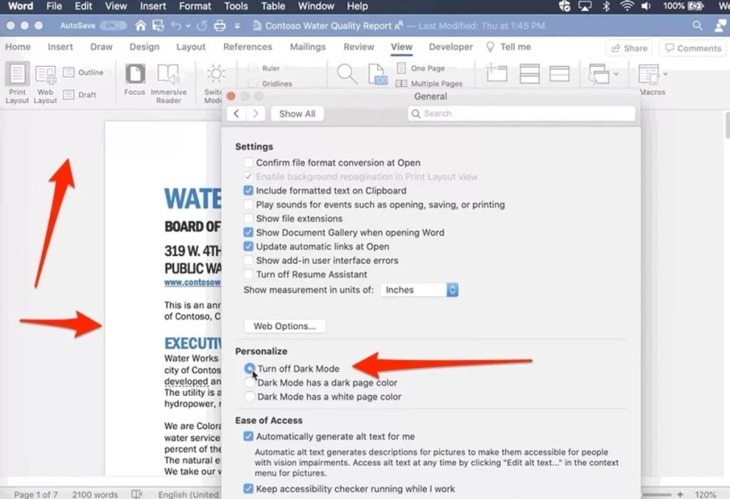 So deaktivieren Sie den Dunkelmodus in Word (Windows und Mac)?