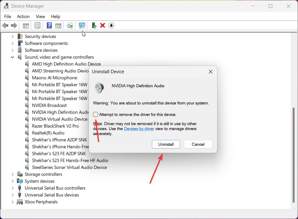 Désinstaller le pilote de périphérique audio - Services audio ne répondent pas sur Windows