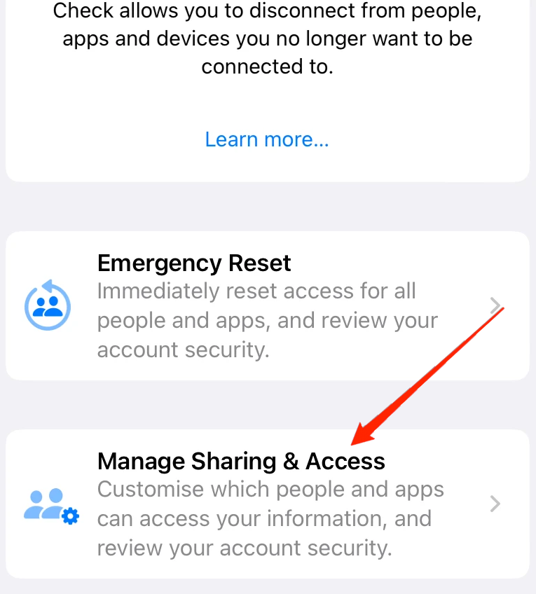 gérer le partage et l'accès vérification de sécurité ios 16