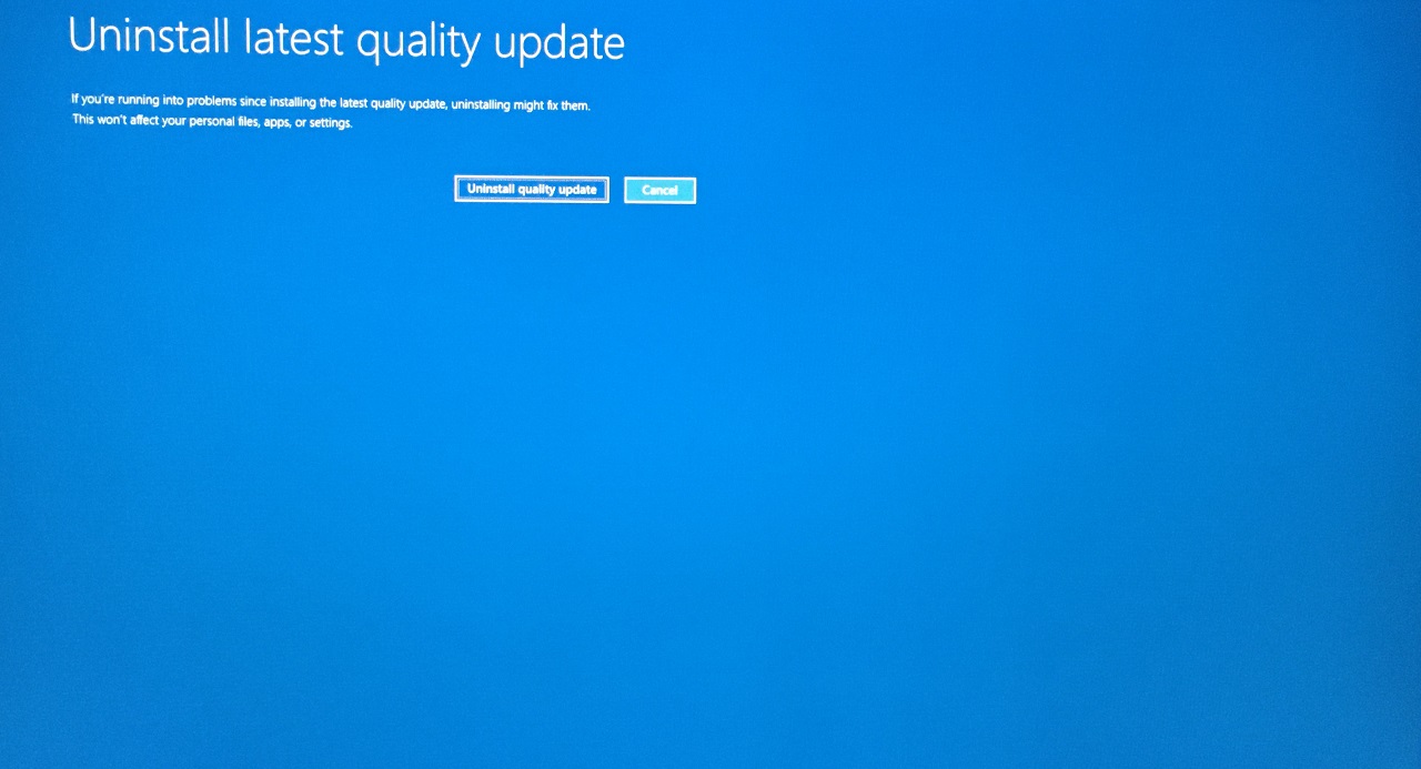 8 - Clicca su Disinstalla aggiornamenti di qualità