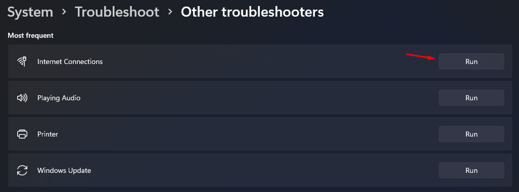 Trouvez “Connexion Internet” puis cliquez sur “Exécuter” pour analyser le réseau à la recherche de problèmes