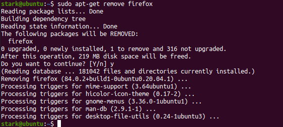 $ sudo apt-get remove firefox