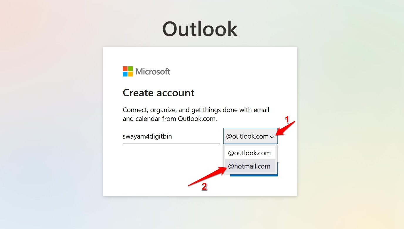 seleziona il dominio hotmail