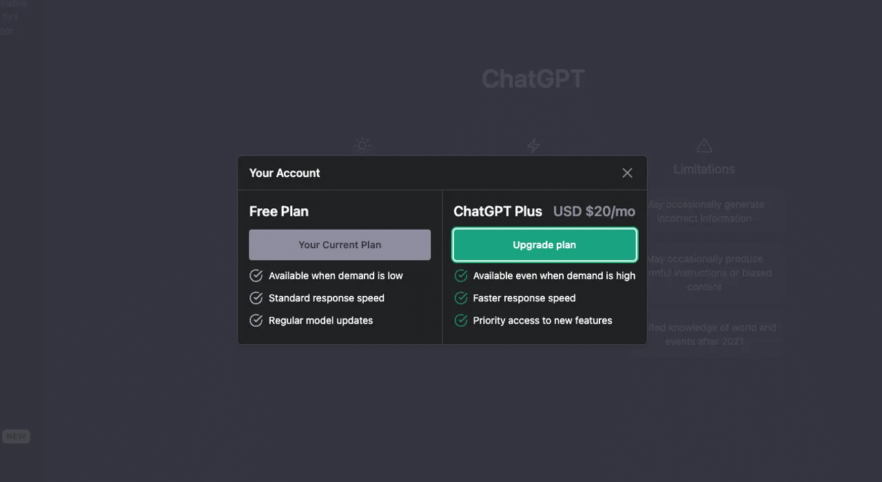 Atualizando para o ChatGPT Plus
