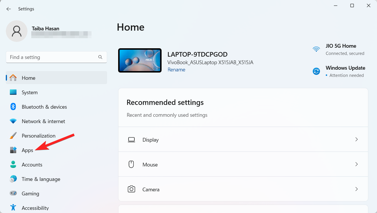 Seleziona App dalla barra laterale sinistra