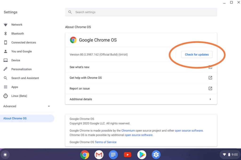 Aggiorna il Tuo Chrome OS - Errore Rete Non Disponibile su Chromebook