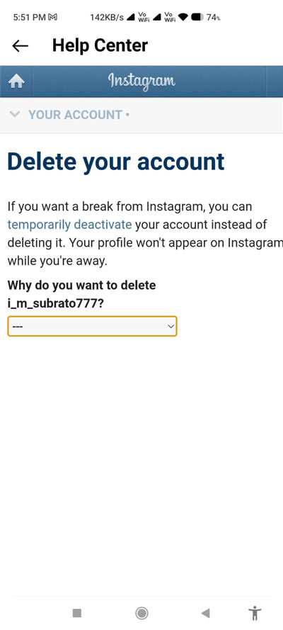 Elimina un account Instagram