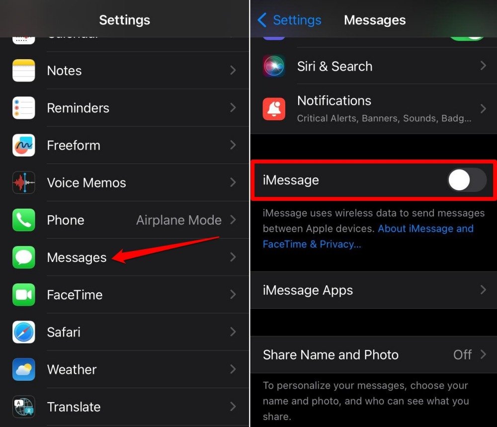 desactivar iMessage en iPhone