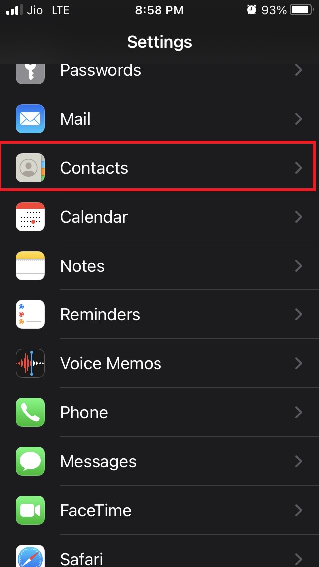 Contacts iOS