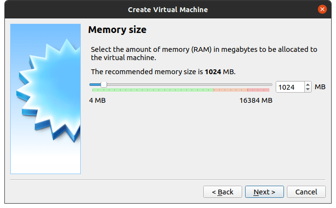 Choisissez la RAM, et j'ai sélectionné 1024 Mo (1 Go) car c'est plus que suffisant pour exécuter des programmes et applications de base