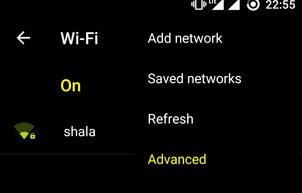Attiva Wi-Fi e apri Opzione Avanzata
