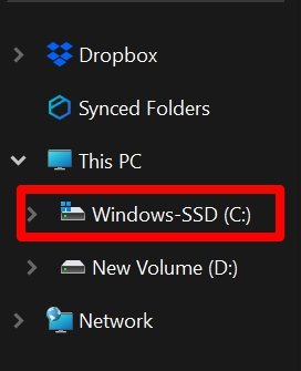 Windows OSのプライマリドライブを開く