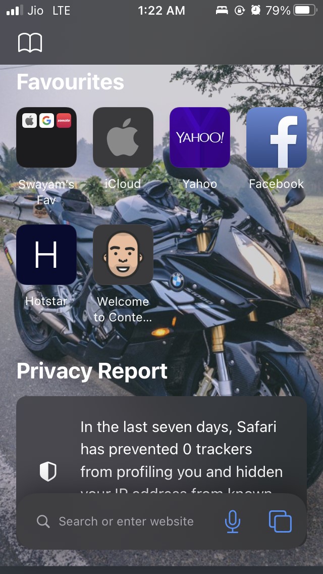 설정된 사용자 정의 배경 이미지 Safari