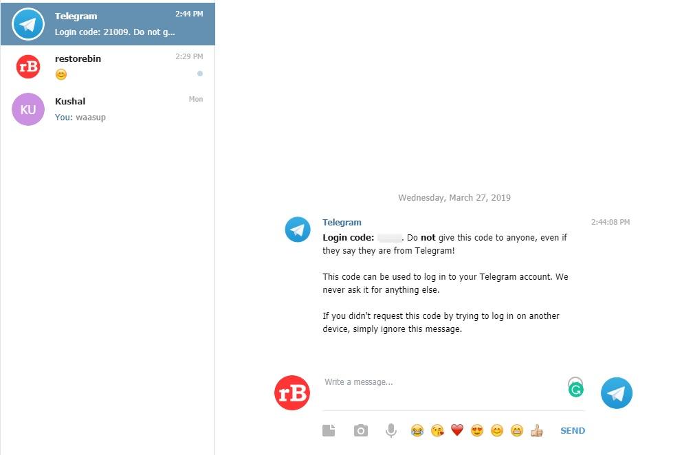 Codice di accesso a Telegram Web