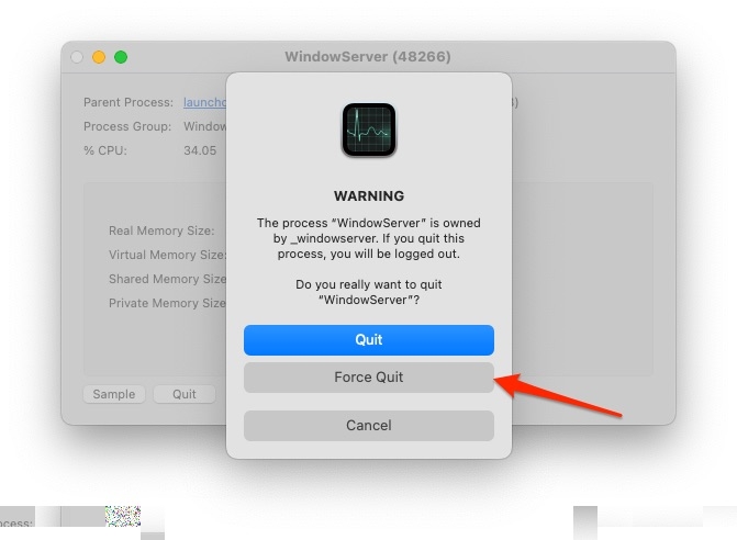 Forcer à quitter WindowServer - Erreur « Désolé, aucune manipulation avec le presse-papiers autorisée »