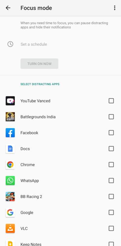 impostazione app modalità focus android