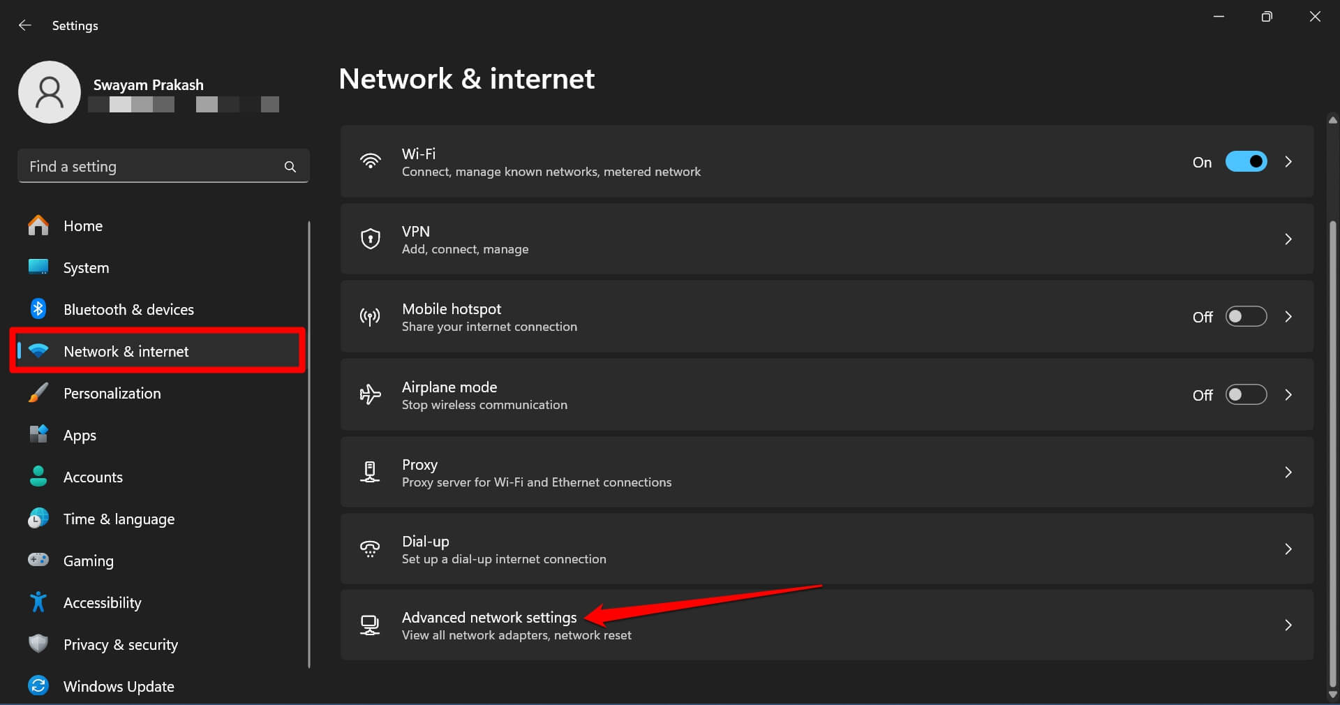 Windowsの高度なネットワーク設定