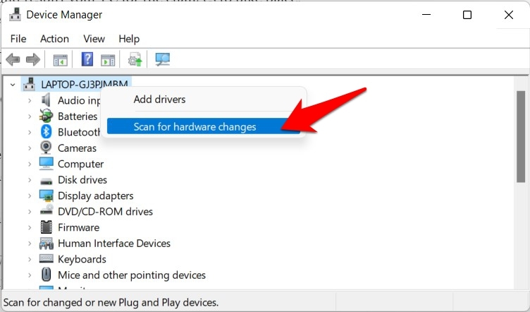 buscar cambios de hardware windows 11