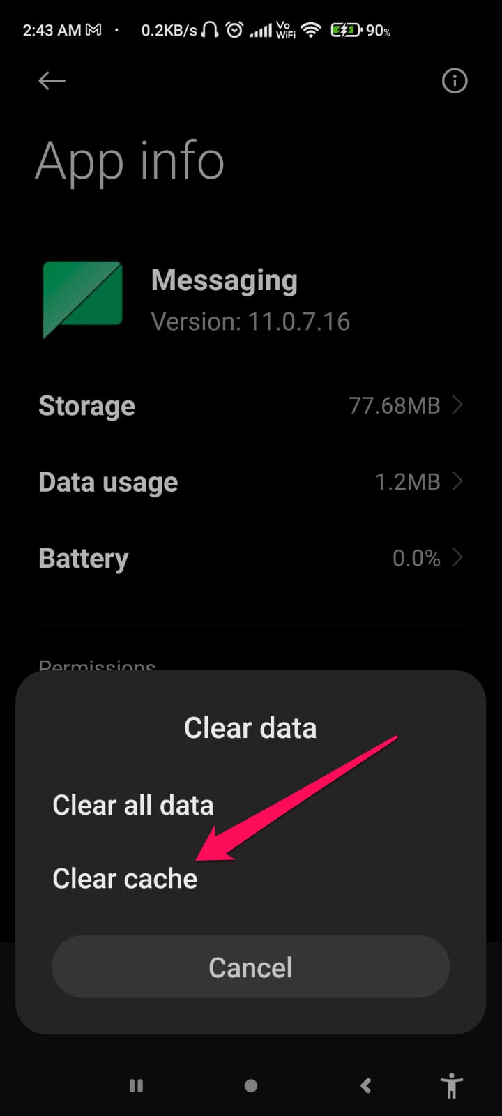 Cache der Messaging-App leeren