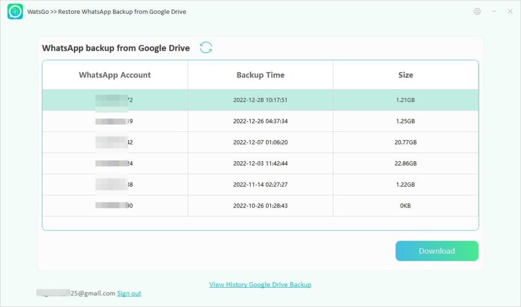 watsgo télécharger la sauvegarde google drive