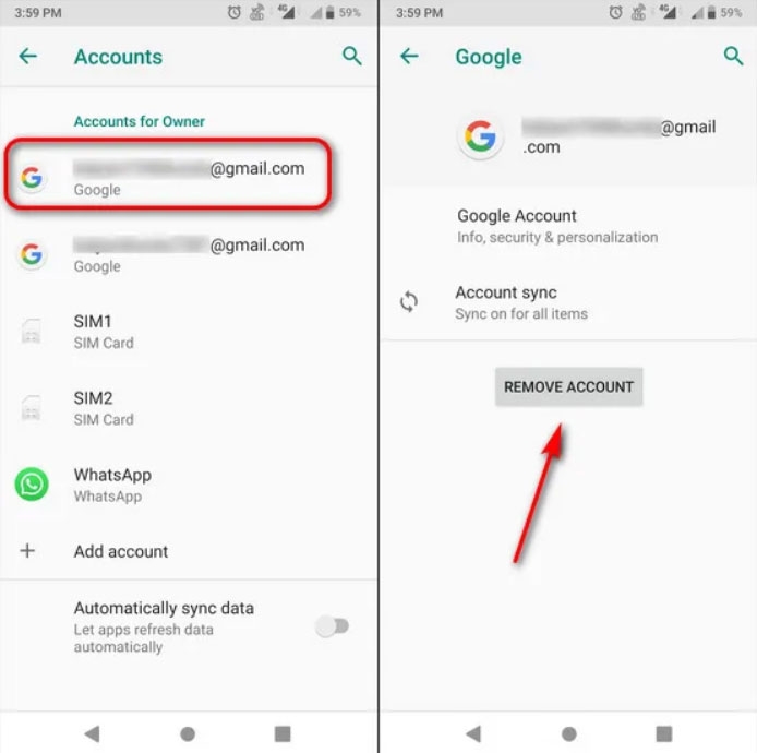 Remova e Re-adicione sua Conta do Google - Erro DF-DdFERH-01 da Google Play Store