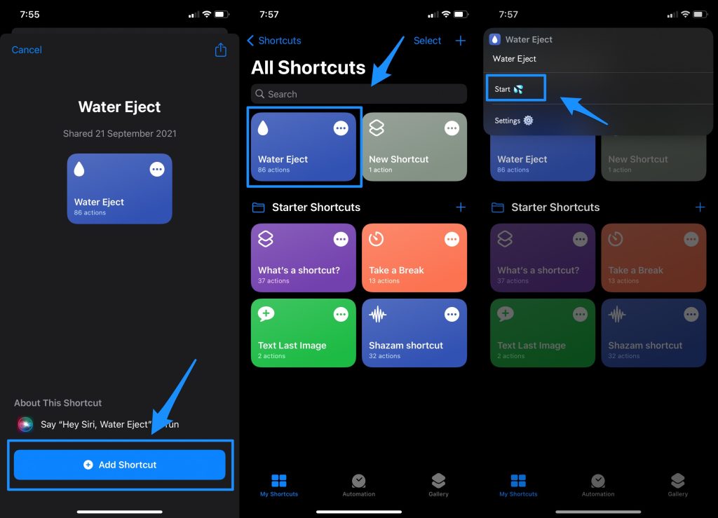 iOSショートカットを使用 - iPhoneから水を排出する