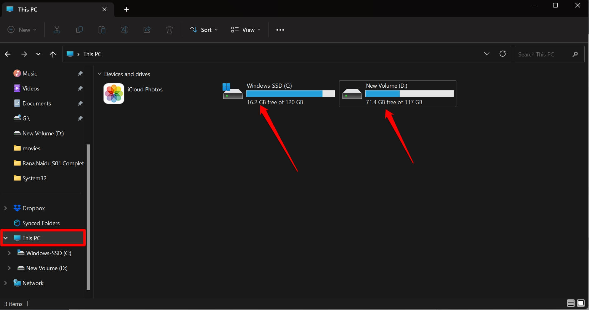 Verfügbaren Speicher auf der Festplatte überprüfen Windows