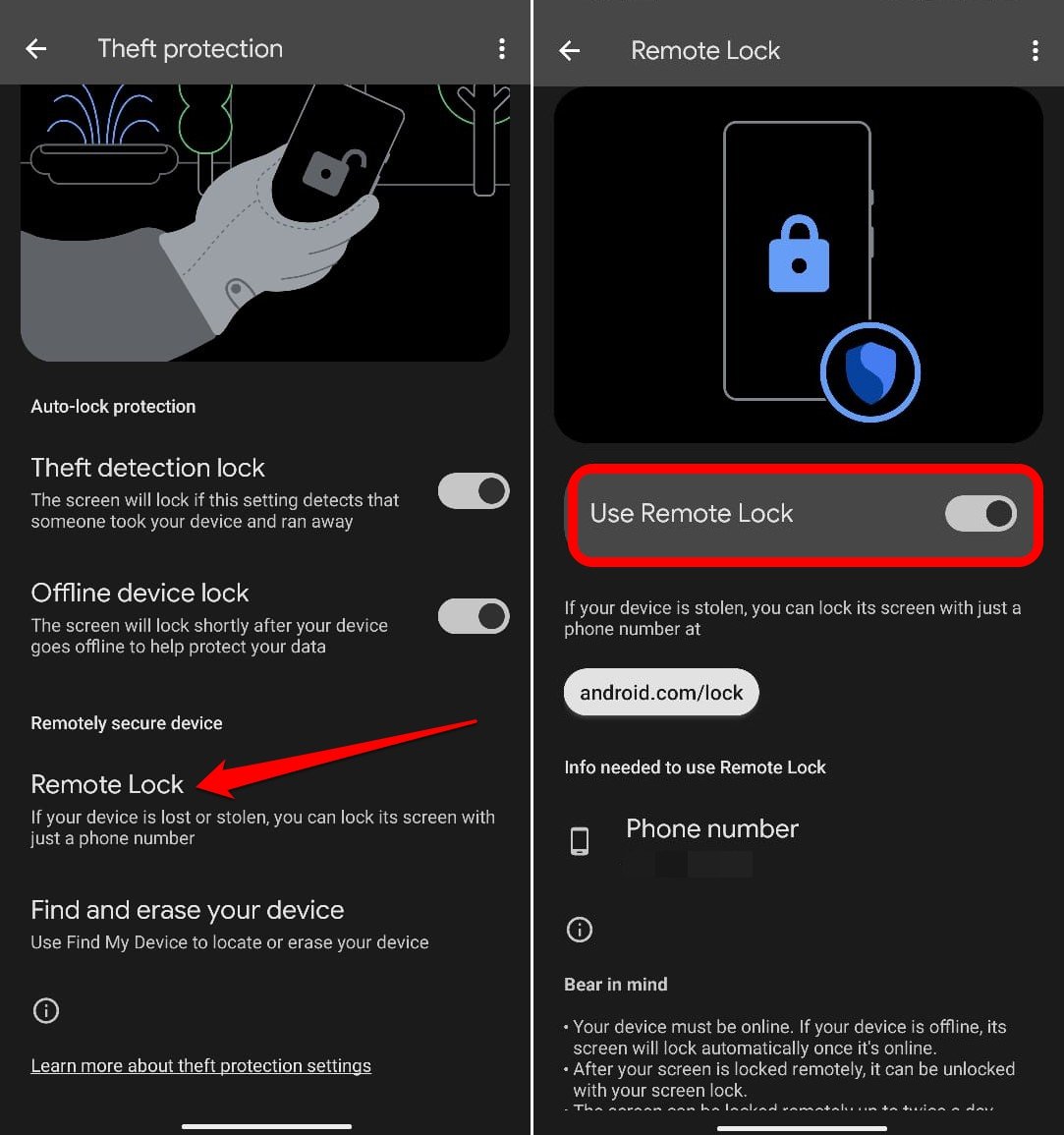 ativar bloqueio remoto no dispositivo Android