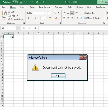 Erro O documento não pode ser salvo no Excel