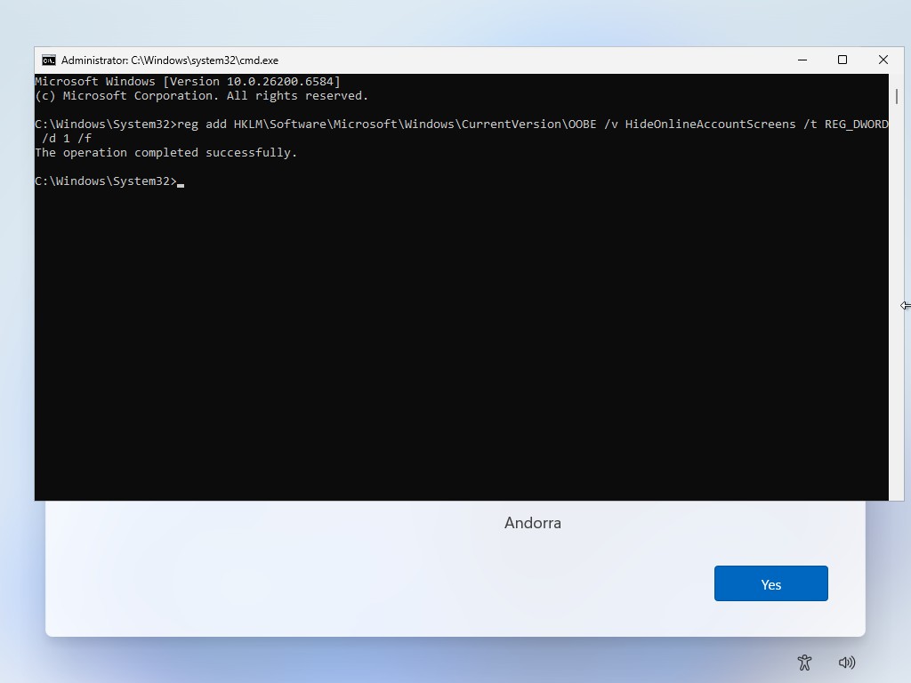 Windows 11 Command Prompt  HideOnlineAccountScreens