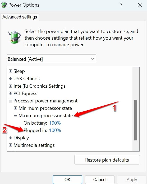 Zugriff auf maximalen Prozessorzustand Windows 11