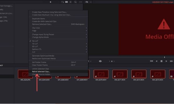 DaVinci Resolve Media Offline