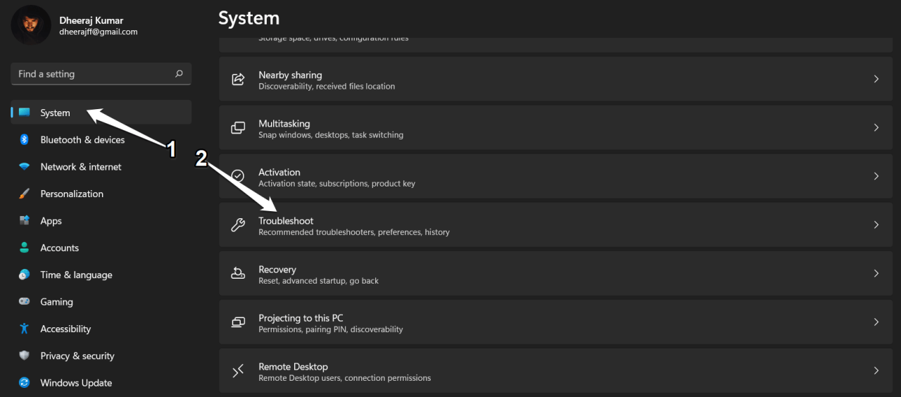 System>Troubleshoot