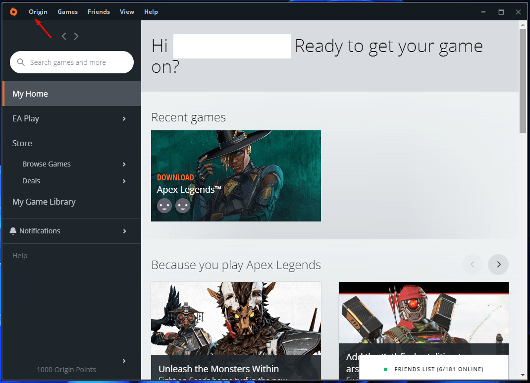 Sélectionnez « Origin » situé dans le menu supérieur