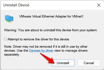 confirmación de desinstalación de controladores ethernet windows 11