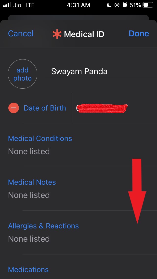 configurar detalles de la identificación médica