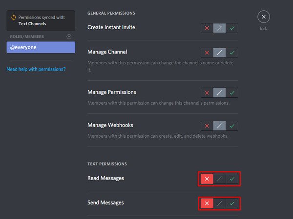 Discord Private channel option