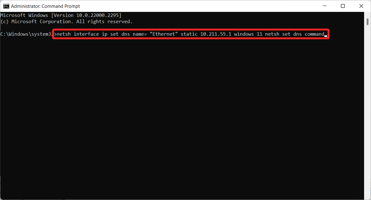 Ejecutar comando netsh para establecer el servidor DNS