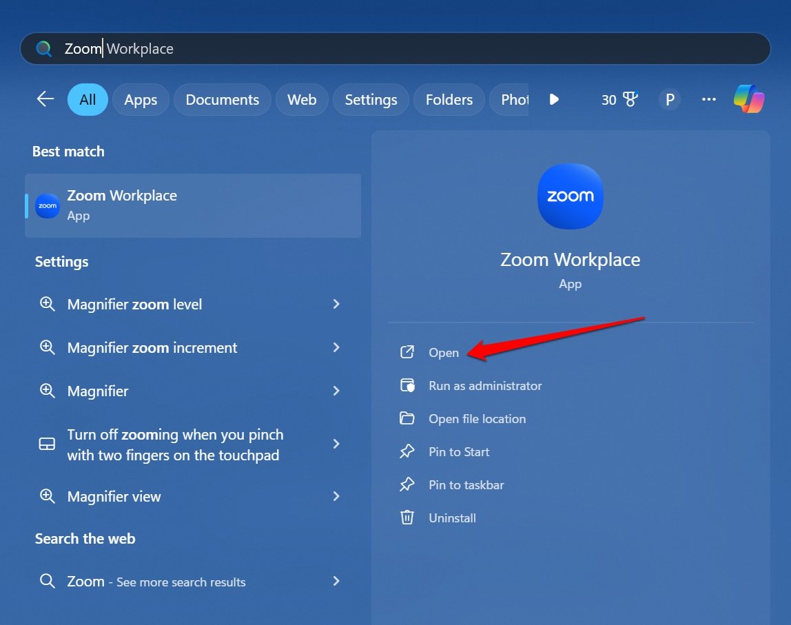 lancia l'app Zoom su Windows 11