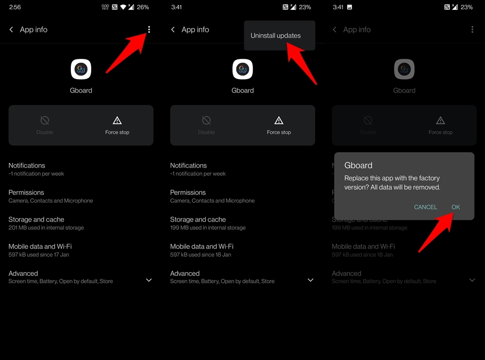 Desinstalar actualizaciones de Gboard