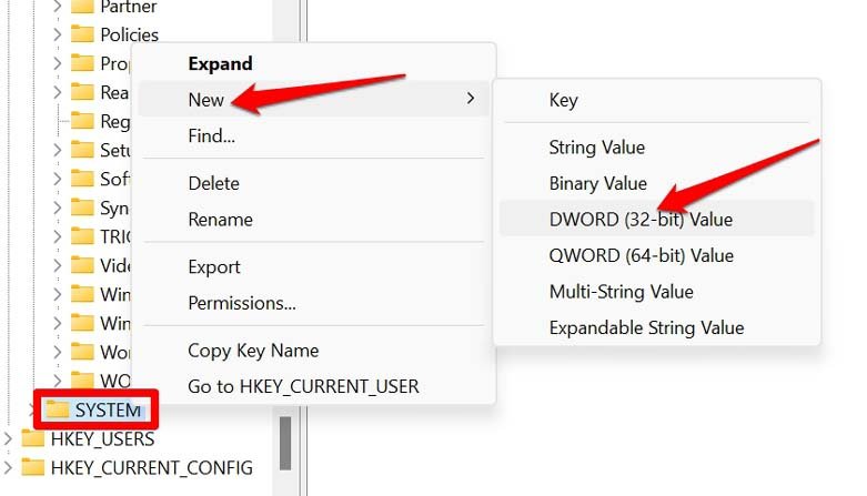 criar valor dword 32 bits para acesso remoto