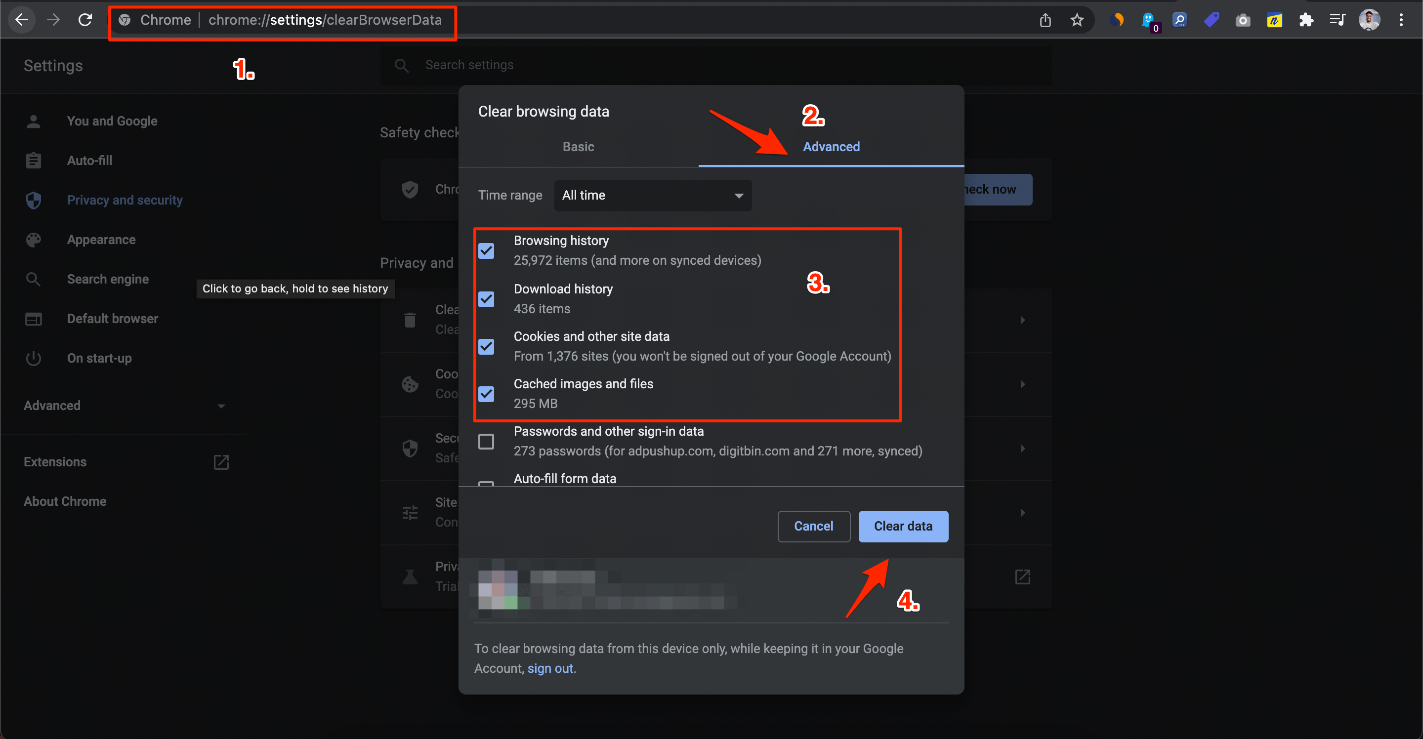 Cancella Dati del Browser Chrome Desktop