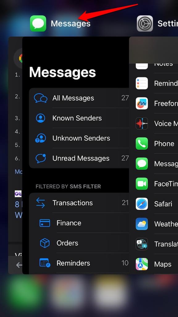 cerrar forzosamente la aplicación Mensajes iPhone