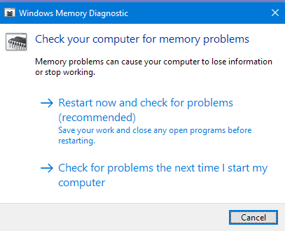 Esegui lo strumento di diagnostica della memoria di Windows
