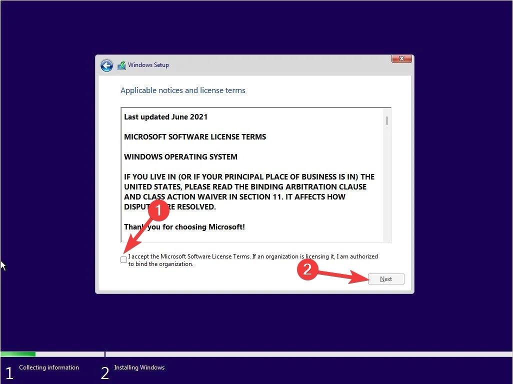 Microsoft-Lizenzbedingungen akzeptieren